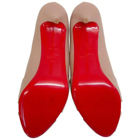 Christian Louboutin Nude Patent Leather Shelley Peep Toe Pumps